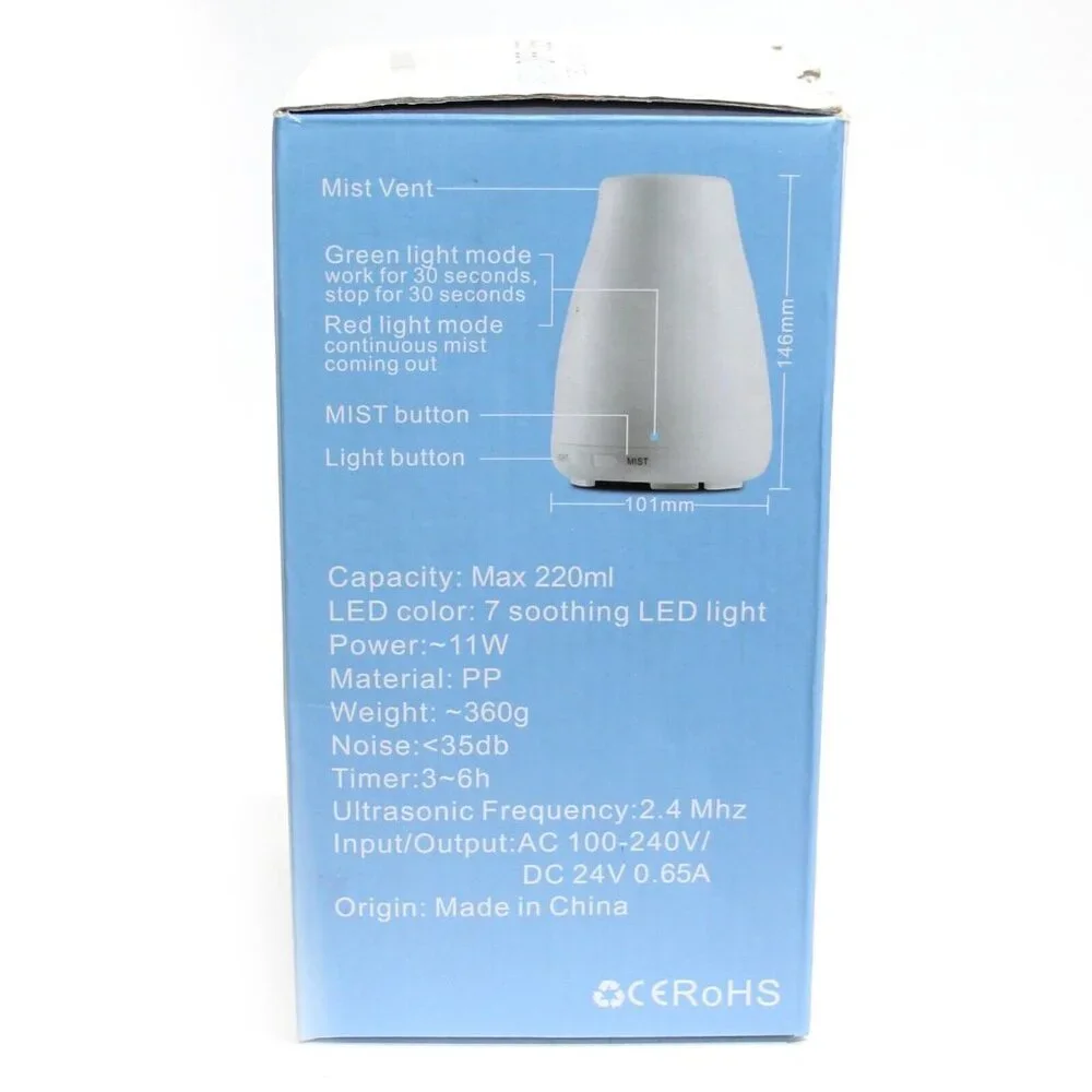 USB Essential Oil Diffuser 200ml Small Cool Mist Humidifier w/ Remote White